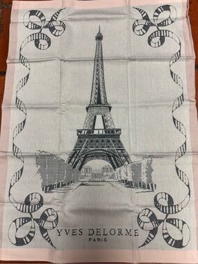 Yves Delorme Pink and Gray Eiffel Tower Bastille Day Tea Towel-NWT